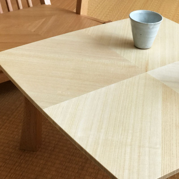 桐の寄木折りたたみローテーブル ナチュラル【受注生産】木製　213-001na 2枚目の画像