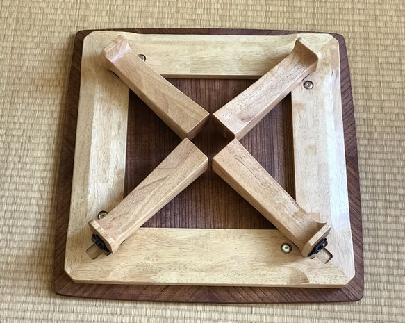 桐の寄木折りたたみローテーブル ブラウン【受注生産】木製　213-001br 3枚目の画像