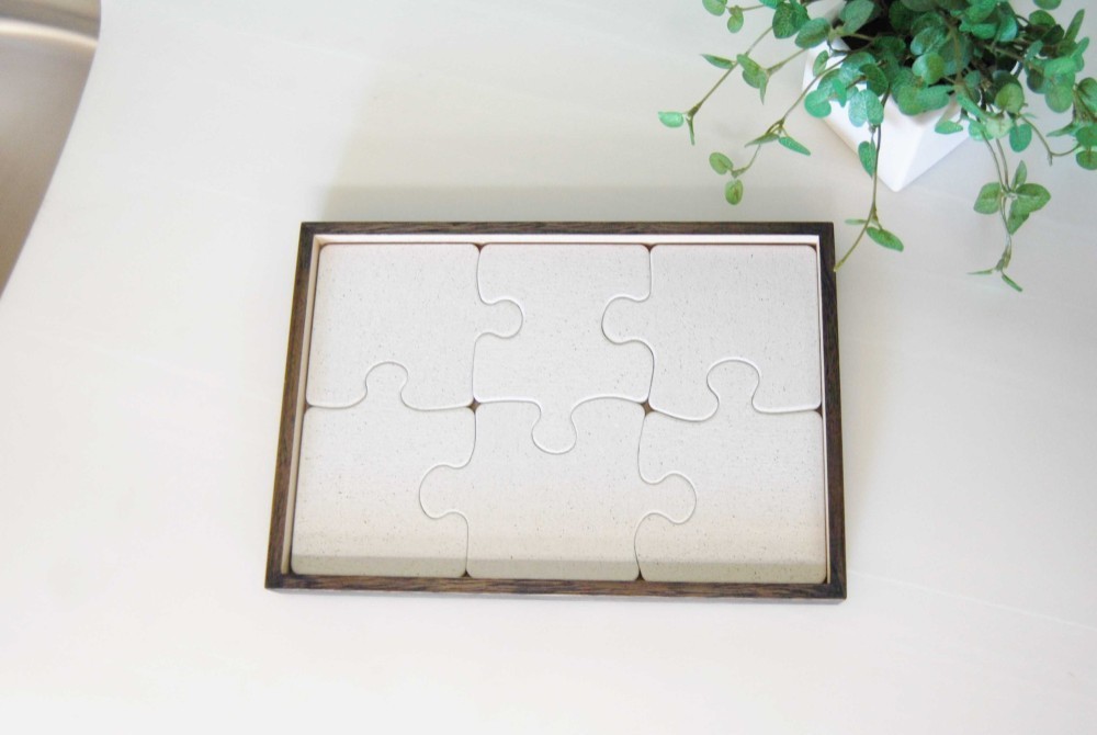 木製　桐トレイとパズル型の吸水コースターセット【ホワイト】390-007-NA