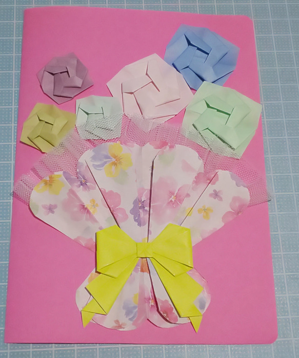 依頼品 折り紙 チューリップ花束メッセージカード100 お雛様顔なし25