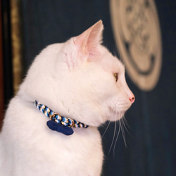 【猫首輪】ブルーオーシャン 組紐と安全磁石の和首輪/安全＆脱着簡単 1枚目の画像