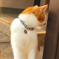 【猫首輪】ブルーオーシャン 組紐と安全磁石の和首輪/安全＆脱着簡単 7枚目の画像