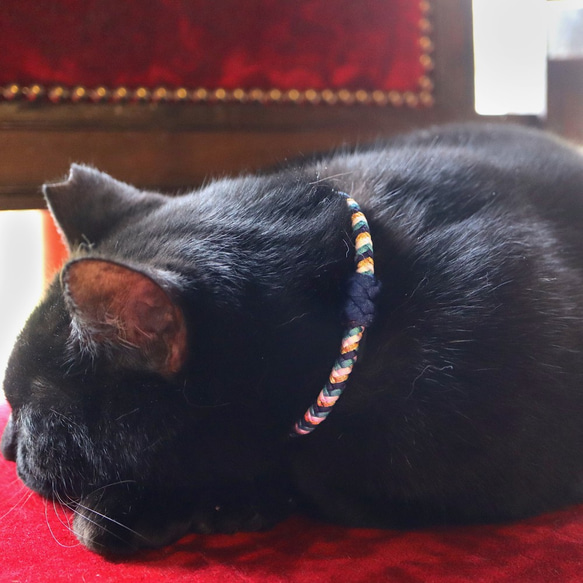 【猫首輪】ブルーオーシャン 組紐と安全磁石の和首輪/安全＆脱着簡単 4枚目の画像