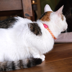 【猫首輪】ピンクレディ 組紐と安全磁石の和首輪/安全＆脱着簡単 4枚目の画像