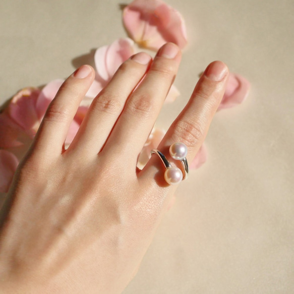 [一種物品]大珍珠Akoya珍珠生活在天堂花花珍珠中的薰衣草和漿果戒指[Creema limited] 第5張的照片