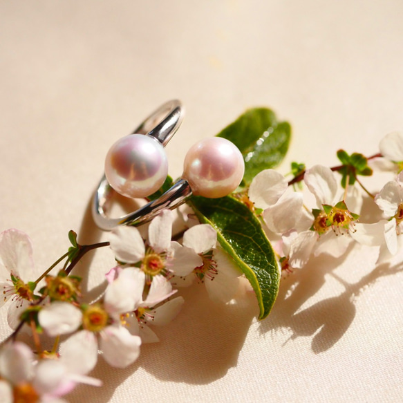 [一種物品]大珍珠Akoya珍珠生活在天堂花花珍珠中的薰衣草和漿果戒指[Creema limited] 第4張的照片