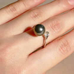 【絕品】大溪地大黑珍珠和大氧化鋯開口戒指【有保修】 第2張的照片
