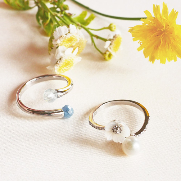 [夏季幸運袋] Akoya 珍珠海藍寶石 Cool Summer 戒指套裝 SV925 Free size [免運費] 第2張的照片