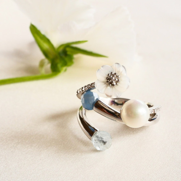 [夏季幸運袋] Akoya 珍珠海藍寶石 Cool Summer 戒指套裝 SV925 Free size [免運費] 第8張的照片