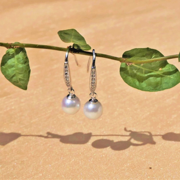 【送料無料】あこや真珠 と ジルコニア の ノーブルピアス SV925【保証書付】 3枚目の画像