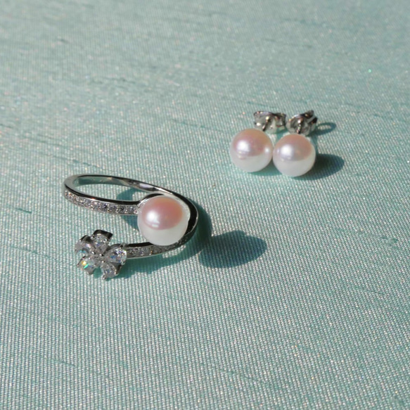 福袋】あこや真珠 お花のリング & スタッドピアス / イヤリング セット 