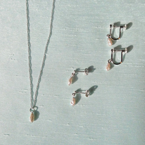 [免運費] Mustard pearl pendant &amp; earrings (earrings) K14WG Cree 第10張的照片