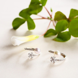 【送料無料】あこや真珠 と ジルコニア の お花のリング サイズフリー SV925 オープンリング 指輪【保証書付】 4枚目の画像