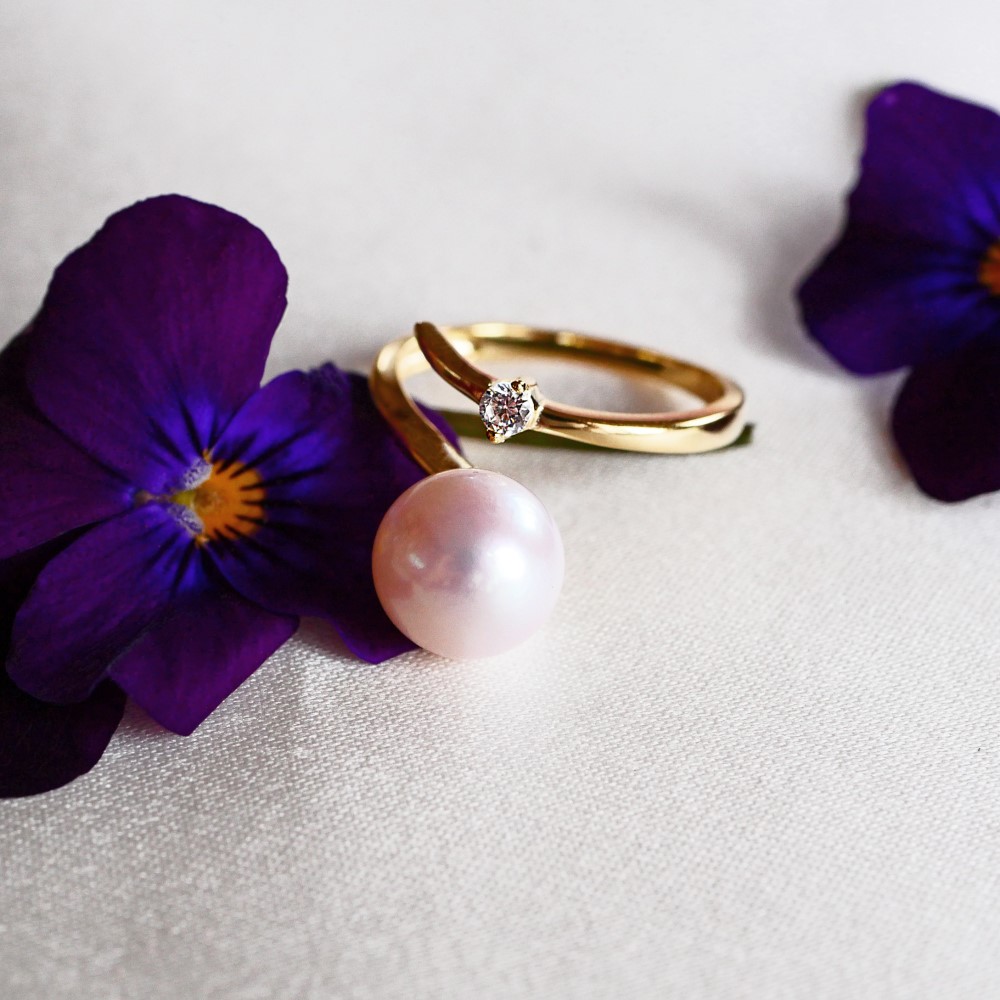 あこや真珠 桜カラーオープンリング フリーサイズ