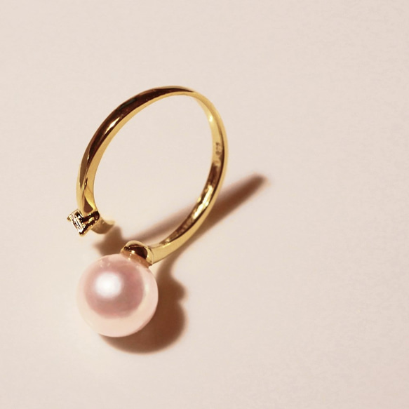 あこや真珠 桜カラーオープンリング フリーサイズ 6枚目の画像