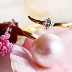 あこや真珠 桜カラーオープンリング フリーサイズ 1枚目の画像