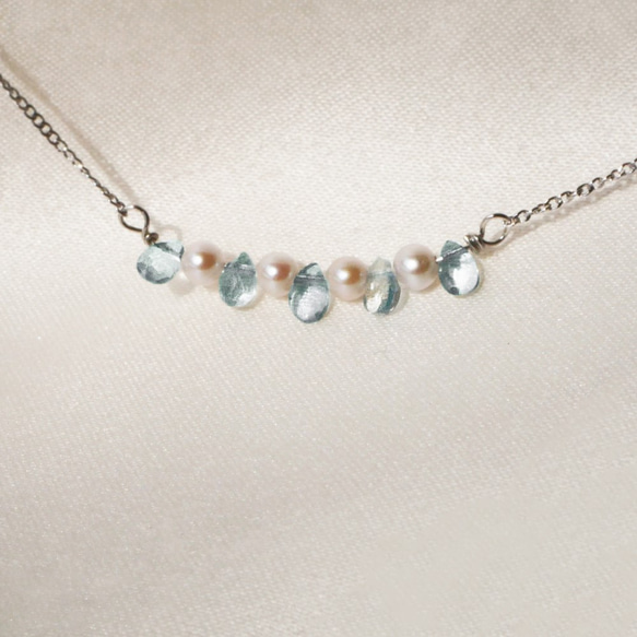 [Creema Limited] 海藍寶石 x 嬰兒珍珠項鍊 Akoya 珍珠三月六月生日石 SV925 [包括保修] 第2張的照片