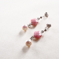 【Creema限定】桜カラーパール と さくら色コンクシェル の ピアス / イヤリング SV925 春色ピンク 2枚目の画像