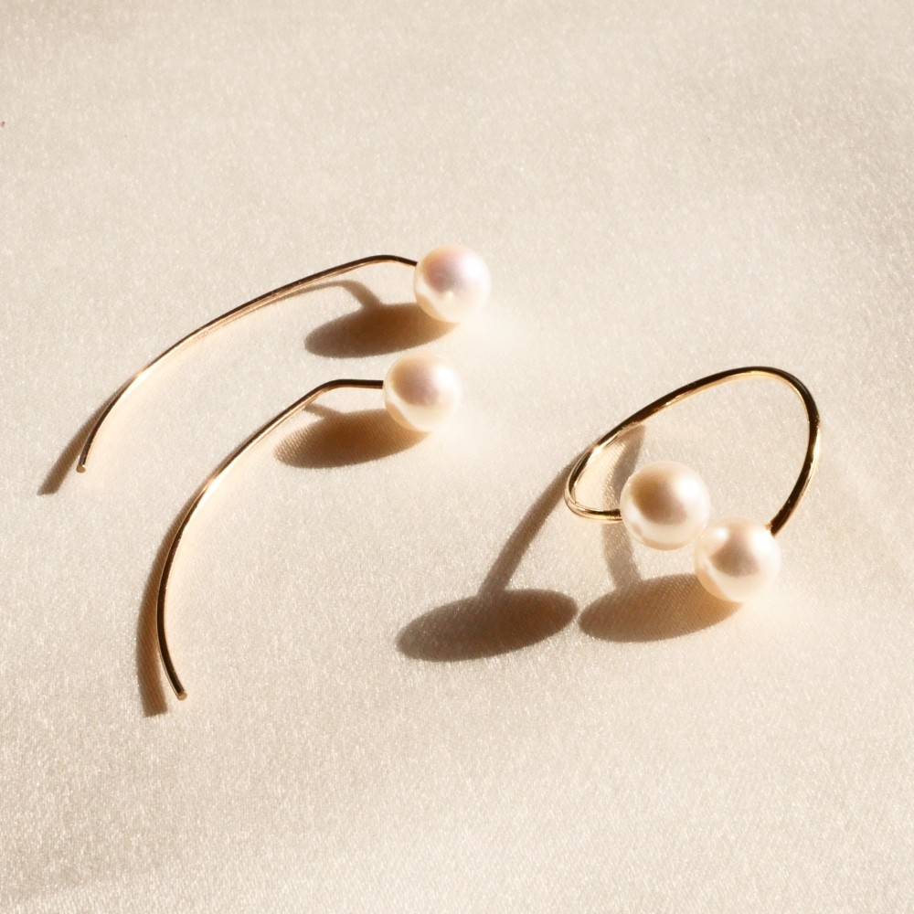 あこや真珠 パール を 楽しむ フックピアス ＆ リング 14kgf【Creema限定】
