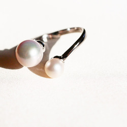 【送料無料】仲良しあこや真珠のリング 2色のパール 4月の誕生石 ジルコニア 人工ダイヤモンド【Creema限定】 7枚目の画像