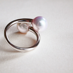 [單點] Akoya珍珠在夏季的Akebei戒指兩色戒指自由尺寸大顆粒珍珠雙戒指[Creema limited] 第4張的照片