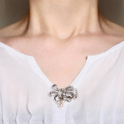 Hanatama Akoya 珍珠永恆緞帶和 Akoya 珍珠胸針 SV925 [含保修] [免運費] 第3張的照片