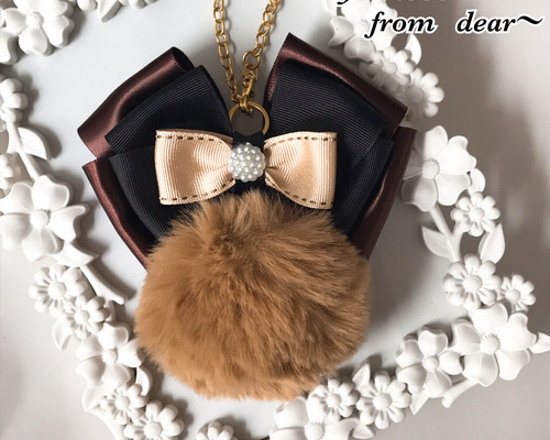 フェンディ チャーム ブローチ コサージュ ファー リボン レザー  