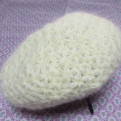 リフ編みの帽子  オフホワイト　ゴールドラメ入り 3枚目の画像
