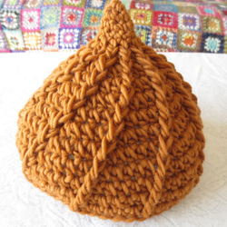 ベビー・キッズ用　可愛いホイップ帽子　鉤針編み　ウール100％　パンプキン 1枚目の画像