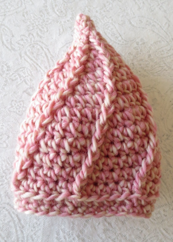 ベビー・キッズ用　可愛いホイップ帽子　鉤針編み　ウール100％　パンプキン 6枚目の画像