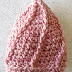 ベビー・キッズ用　可愛いホイップ帽子　鉤針編み　ウール100％　水色 6枚目の画像