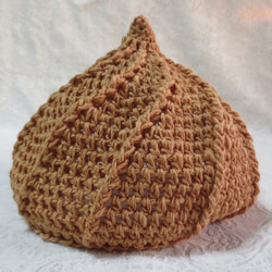 ベビー・キッズ用　可愛いホイップ帽子　鉤針編み　綿麻　アプリコット 3枚目の画像
