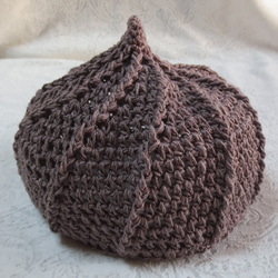 ベビー・キッズ用　可愛いホイップ帽子　鉤針編み　綿麻　ダークブラウン 1枚目の画像