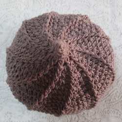 ベビー・キッズ用　可愛いホイップ帽子　鉤針編み　綿麻　ダークブラウン 3枚目の画像