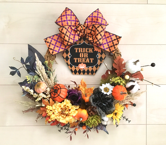 No.wreath-15215/ハロウィンリース　20-(3)　42x48cm/アーティフィシャルフラワー造花 1枚目の画像