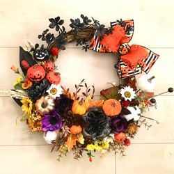 No.wreath-15225/ハロウィンリース20-(13)ファニーパンプキン42x45アーティフィシャルフラワー造花 1枚目の画像