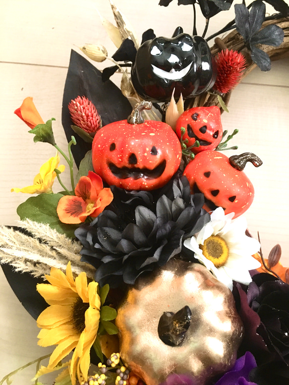 No.wreath-15225/ハロウィンリース20-(13)ファニーパンプキン42x45アーティフィシャルフラワー造花 5枚目の画像