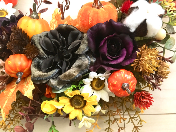 No.wreath-15225/ハロウィンリース20-(13)ファニーパンプキン42x45アーティフィシャルフラワー造花 7枚目の画像