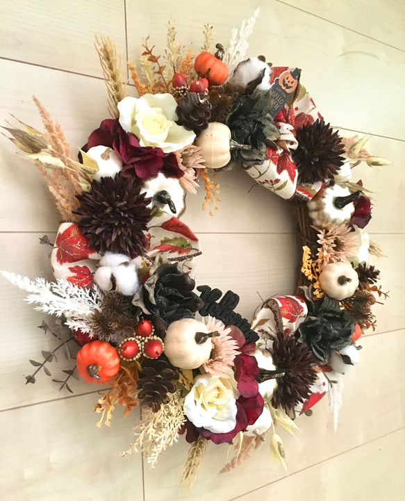 No.wreath-15229/ハロウィンリース　20-(17)　48cm/アーティフィシャルフラワー造花 2枚目の画像