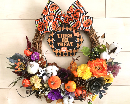 ✤ ✤ ハロウィンリース♬  造花  デコレーションリース ✤ ✤ No.wreath-15232/ハロウィンリース 20-(20) 43x45cm/アーティ