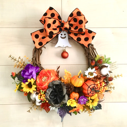 No.wreath-15234/ハロウィンリース　20-(22)　40x40cm/アーティフィシャルフラワー造花 1枚目の画像