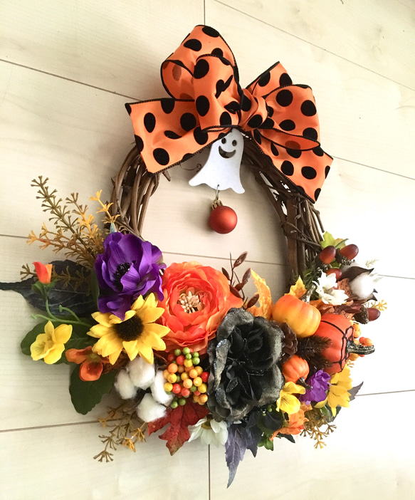 No.wreath-15234/ハロウィンリース　20-(22)　40x40cm/アーティフィシャルフラワー造花 2枚目の画像