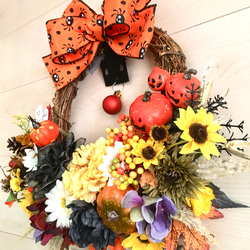 No.wreath-15235/ハロウィンリース　20-(23)　40x40cm/アーティフィシャルフラワー造花 3枚目の画像