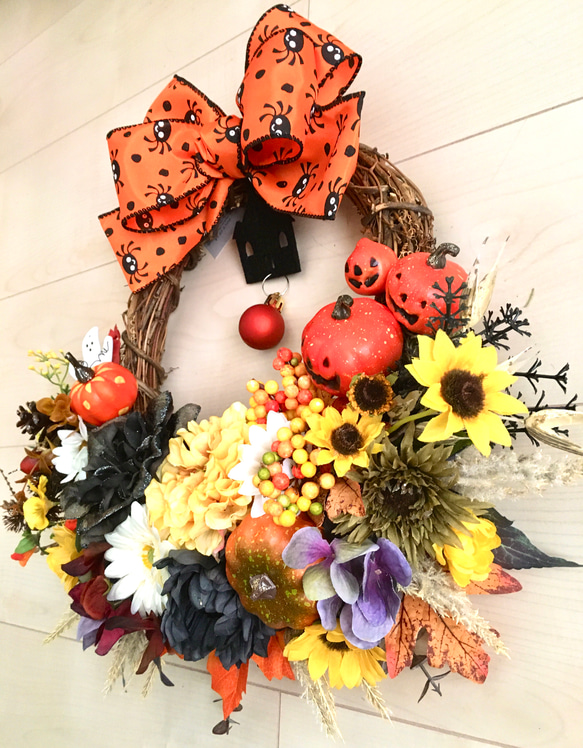 No.wreath-15235/ハロウィンリース　20-(23)　40x40cm/アーティフィシャルフラワー造花 3枚目の画像