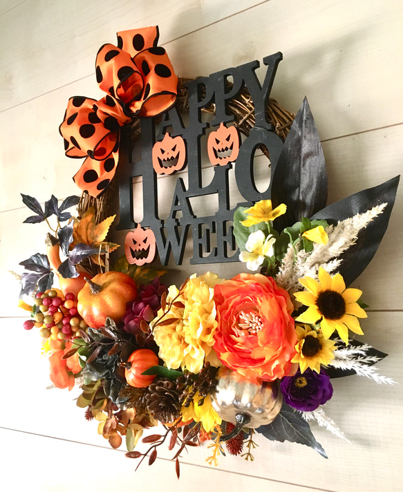 No.wreath-15243/ハロウィンリース　20-(31)　42x42cm/アーティフィシャルフラワー造花 3枚目の画像