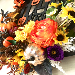 No.wreath-15243/ハロウィンリース　20-(31)　42x42cm/アーティフィシャルフラワー造花 7枚目の画像