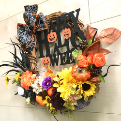 No.wreath-15245/ハロウィンリース　20-(32)　42x48cm/アーティフィシャルフラワー造花 3枚目の画像