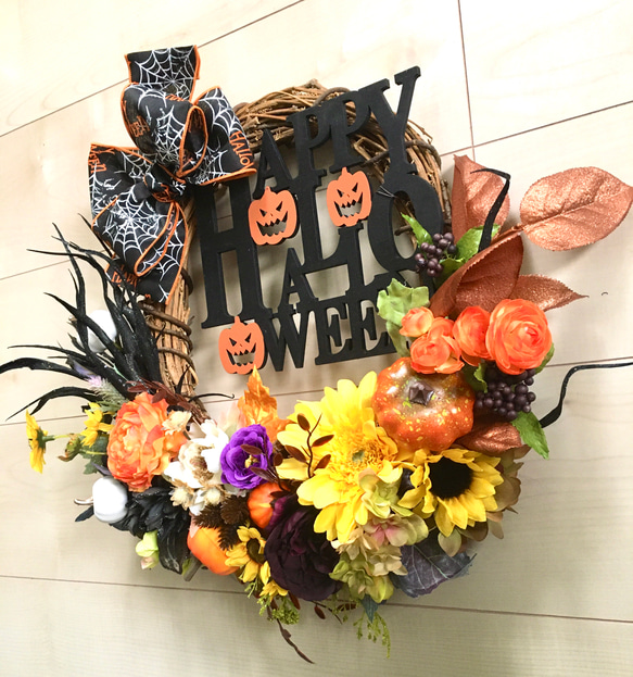 No.wreath-15245/ハロウィンリース　20-(32)　42x48cm/アーティフィシャルフラワー造花 3枚目の画像