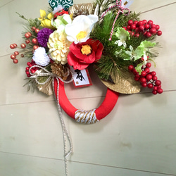 No.wreath-15252/お正月しめ縄リース　20-(3)獅子舞＆　30x35cm/アーティフィシャルフラワー造花 3枚目の画像