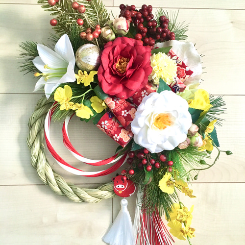 No.wreath-15270/お正月しめ縄リース しめ飾り 20-(21) 45x30/アーティ  